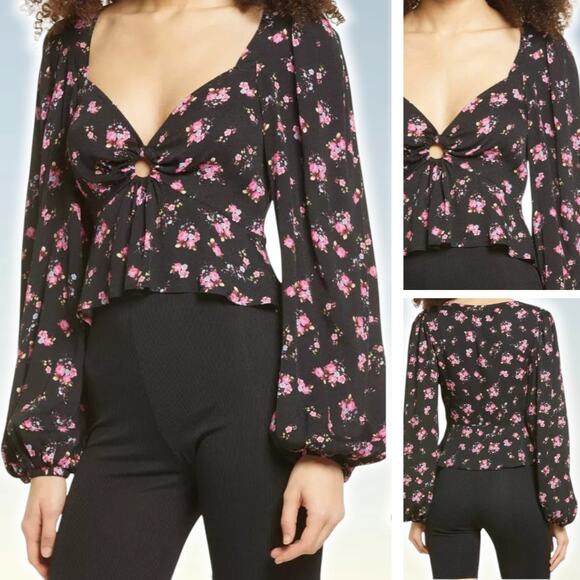 AFRM Hart Floral Print Cut-Out Peplum Top In Noir Blush Floral Sz XS - Picture 1 of 5